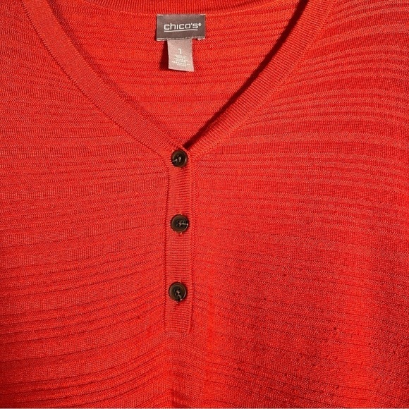 Chico's Burnt Orange V Neck Ribbed 3 Button Sweater - Picture 5 of 8